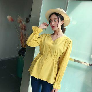 Tie-waist V-neck Long-sleeve Blouse