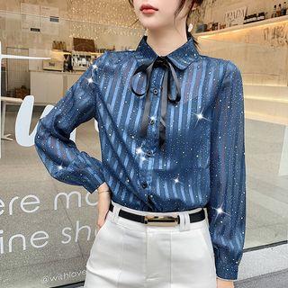 Star Printed Striped Long-sleeve Blouse