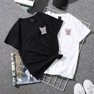 Couple Matching Shirt-sleeve Cat Embroidery T-shirt