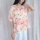 Short-sleeve Floral Top Pink Floral - Beige - One Size
