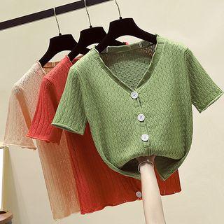 Short-sleeve Open Knit Cardigan