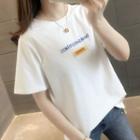 Short-sleeve Letter Embroidered Applique T-shirt