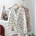 V-neck Dotted Lace-up Blouse
