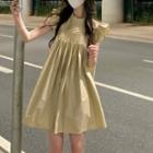 Cap-sleeve Plain A-line Mini Dress Khaki - One Size