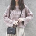 Waffle Knit Sweater / Accordion Pleated Mini Skirt