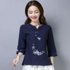 Ethnic 3/4-sleeve Embroidered T-shirt