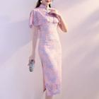 Lace Floral Cape-sleeve Cheongsam