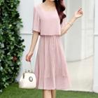 Short-sleeve Pleated A-line Dress
