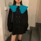 Color-block Collared Shirt Black - One Size