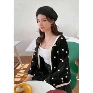 Polka-dot Pompom Ringer Cardigan