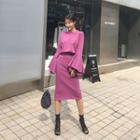 Bell-sleeve Sweatshirt & H-line Skirt Set