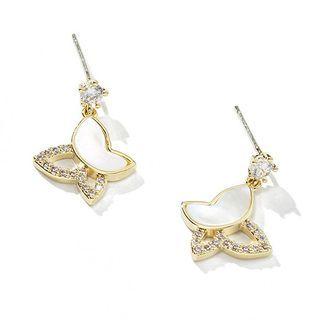Rhinestone Shell Butterfly Dangle Earring Gold - One Size