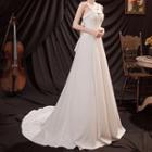 Faux Pearl Bow-back A-line Wedding Gown
