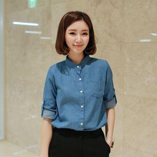 Band Collar Denim Shirt