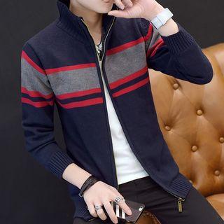 Fleece-lined Stripe Zip Knit Jacket
