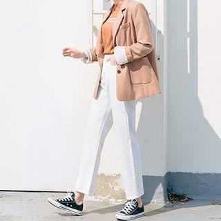 High-waist Straight-cut Cotton Pants