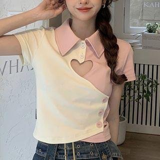 Short-sleeve Asymmetrical Heart Cutout Polo Shirt