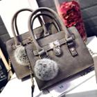Furry Ball Faux Leather Shoulder Bag
