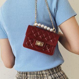 Faux Pearl Chain Quilted Crossbody Bag