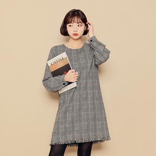 Frey-hem Checked Dress