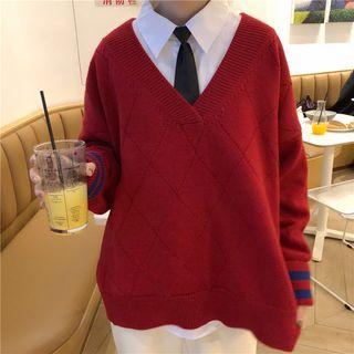 V-neck Boxy Sweater / Plain Shirt