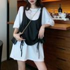 Crew-neck Elbow-sleeve T-shirt Dress / Drawstring Tank Top