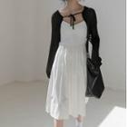 Set: Spaghetti Strap Midi A-line Dress + Cardigan