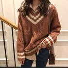 Striped-trim Cable Knit Sweater