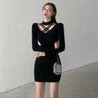 Strappy Front Ribbed Knit Sheath Dress