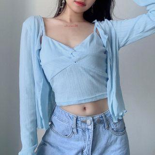 Set: Twist Cropped Camisole Top + Lettuce Edge Cardigan