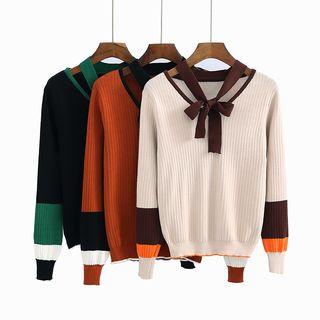 Contrast-trim Bow-tied Sweater