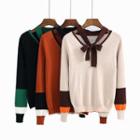 Contrast-trim Bow-tied Sweater