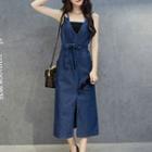 Spaghetti Strap Midi Dungaree Dress