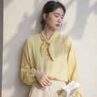Bow Gingham Blouse Plaid - Yellow - One Size