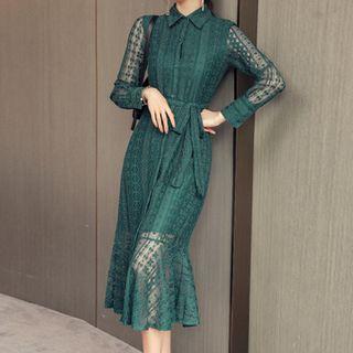 Long-sleeve Lace Midi Mermaid Shirtdress