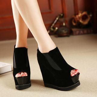 Peep Toe Platform Wedge High Top Boots