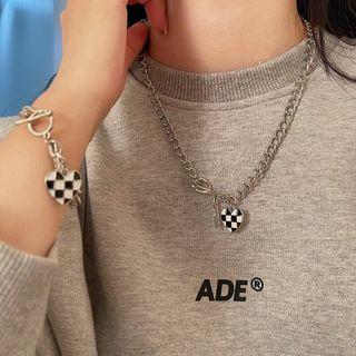 Check Heart Lock Pendant Alloy Necklace / Bracelet / Set