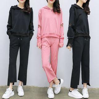 Set: Lace Panel Hoodie + Boot Cut Pants