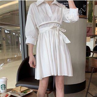 Elbow Sleeve Tie-waist Shirtdress