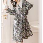 Bell-sleeve Floral Collar Midi Dress