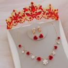 Wedding Flower Rhinestone Tiara / Necklace / Dangle Earring / Set