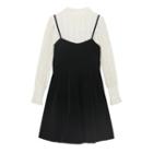 Set: Long-sleeve Lace Top + A-line Overall Dress