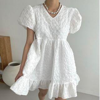 V Neck Ruched Short Sleeve Dress