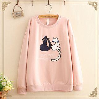 Cat Embroidered Round-neck Sweatshirt