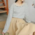 Long-sleeve Collared Striped T-shirt Stripes - Green - One Size