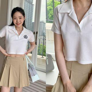 Emblem Crop Polo Shirt