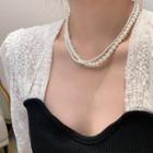 Faux Pearl Layered Alloy Necklace Pearl White - One Size