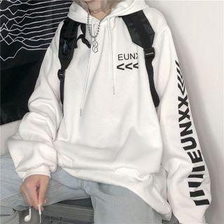 Letter Print Fleece-lined Hoodie