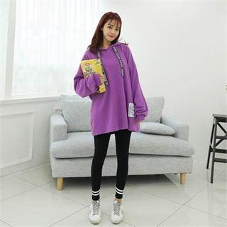 Set: Lettering-patch Hoodie + Contrast-trim Leggings