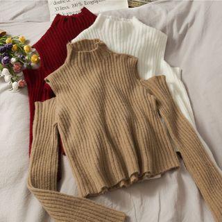 Cutout-shoulder Mock-neck Knit Top In 7 Colors